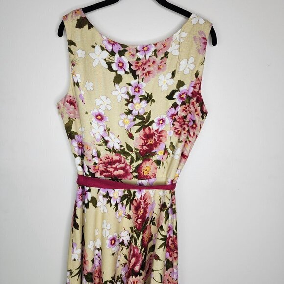 Adrianna Papell Linen Blend Belted Fit and flare Floral Vintage Dress Size 14 - Picture 5 of 12